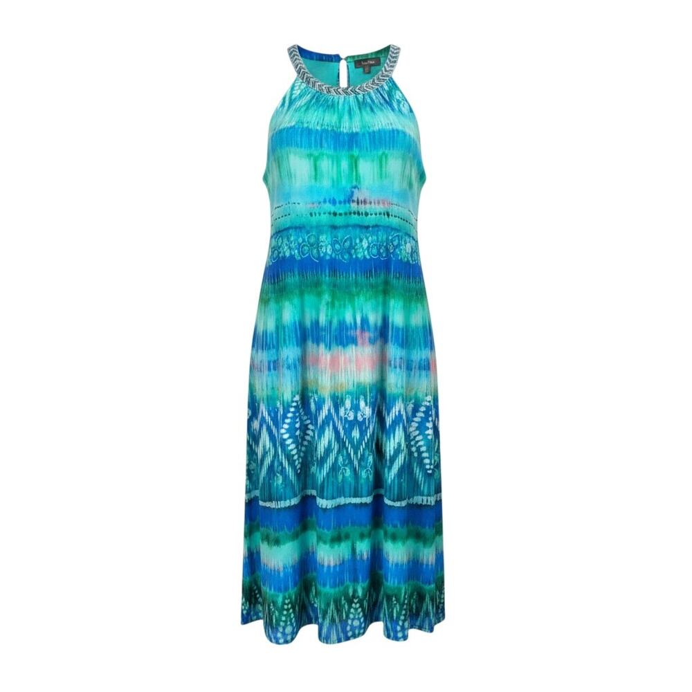 Neiman Marcus Women's Size 8 Watercolor Beaded Collar Knee Length Dress